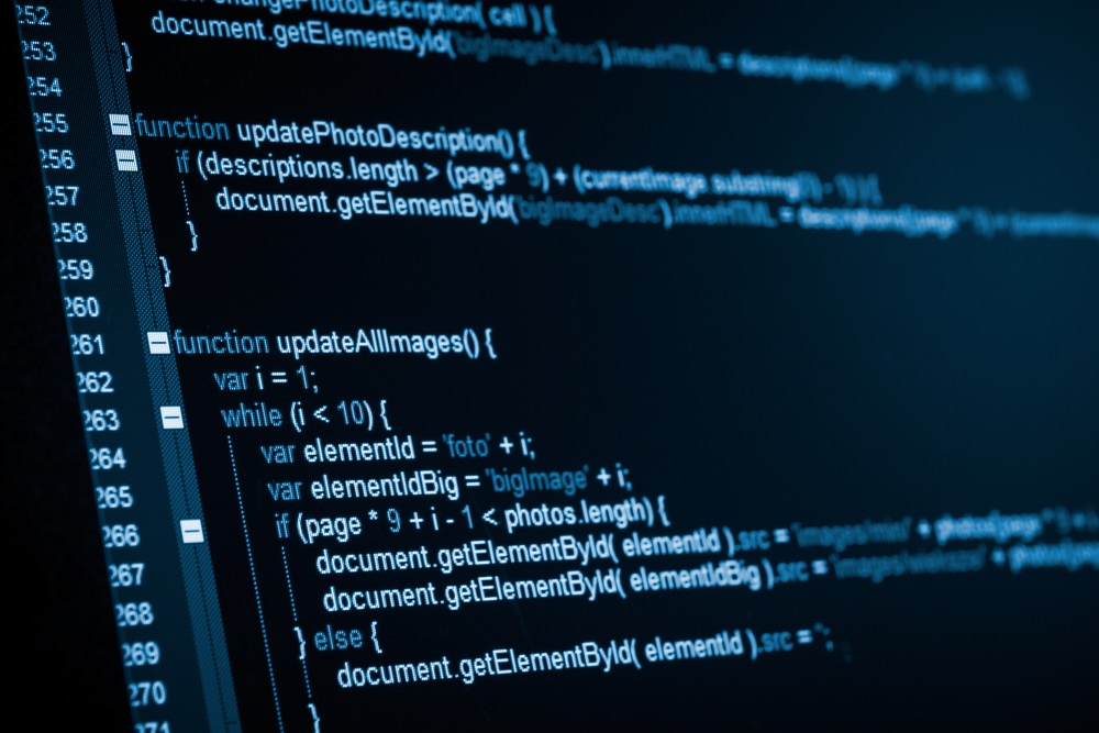 Software source code on dark blue screen